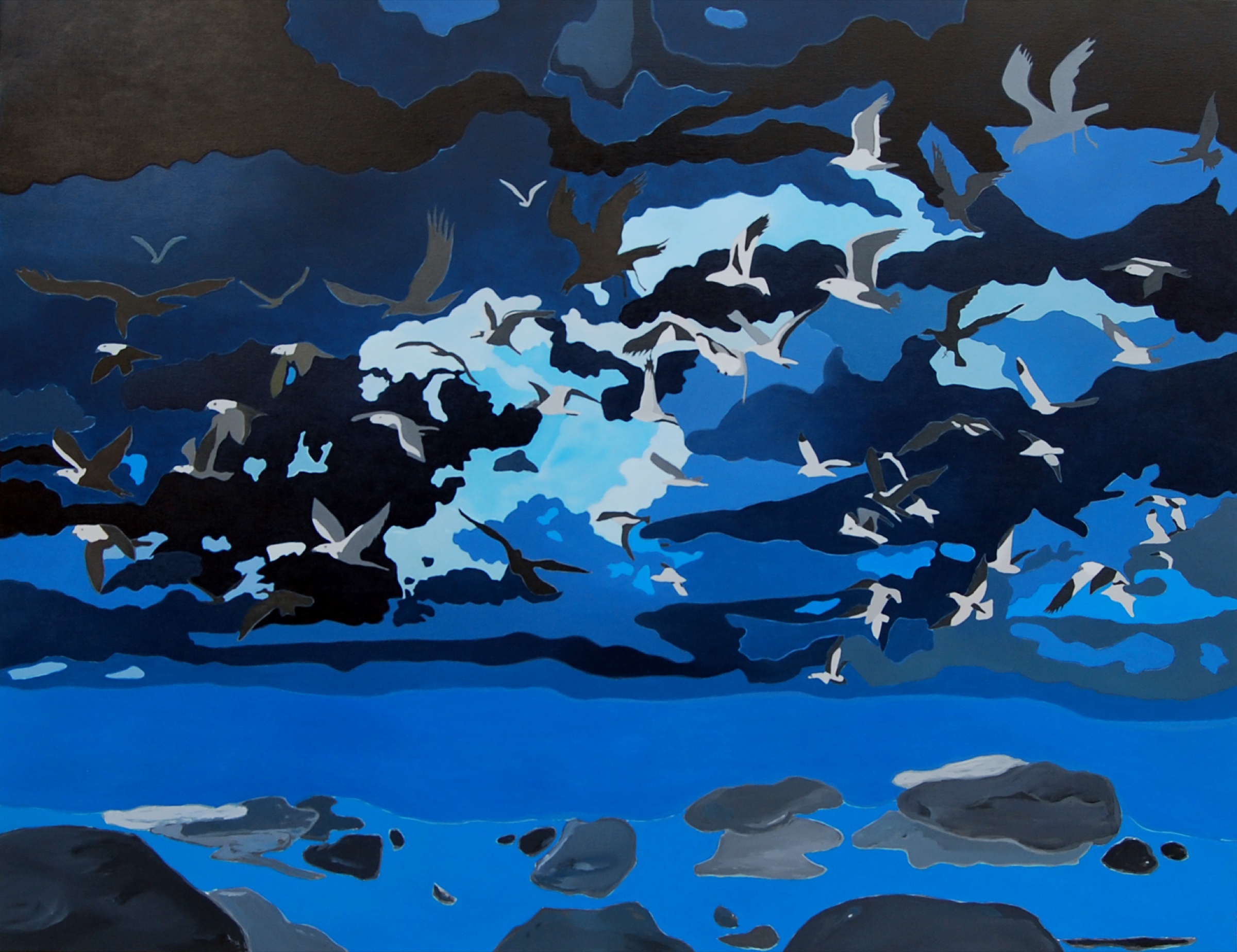 There is so much sun...and birds, oil on canvas